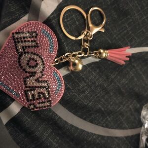 Pink Heart Keychain with LOVE Design